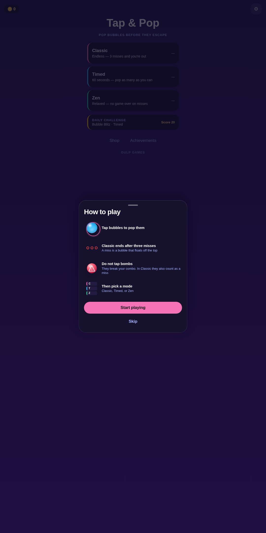 Tap & Pop How to play guide on first launch